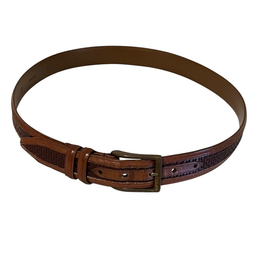 Allen Edmonds Mens Woven Calfskin Leather Brown Belt Brass Buckle USA Size 36